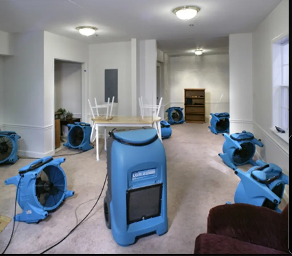 Air movers and dehumidifier setup for Water Extraction & Removal in Ottawa